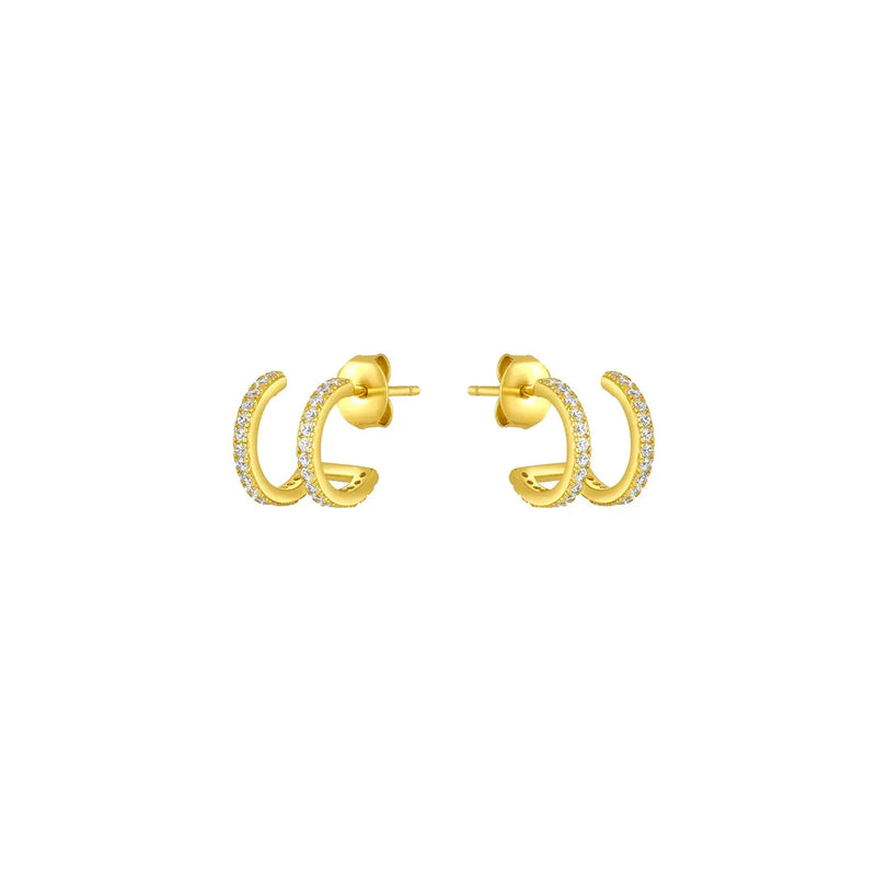FYB Jewelry Delaney Huggie Hoop Cuff Earrings Gold-Plated Cubic Zirconia CZ