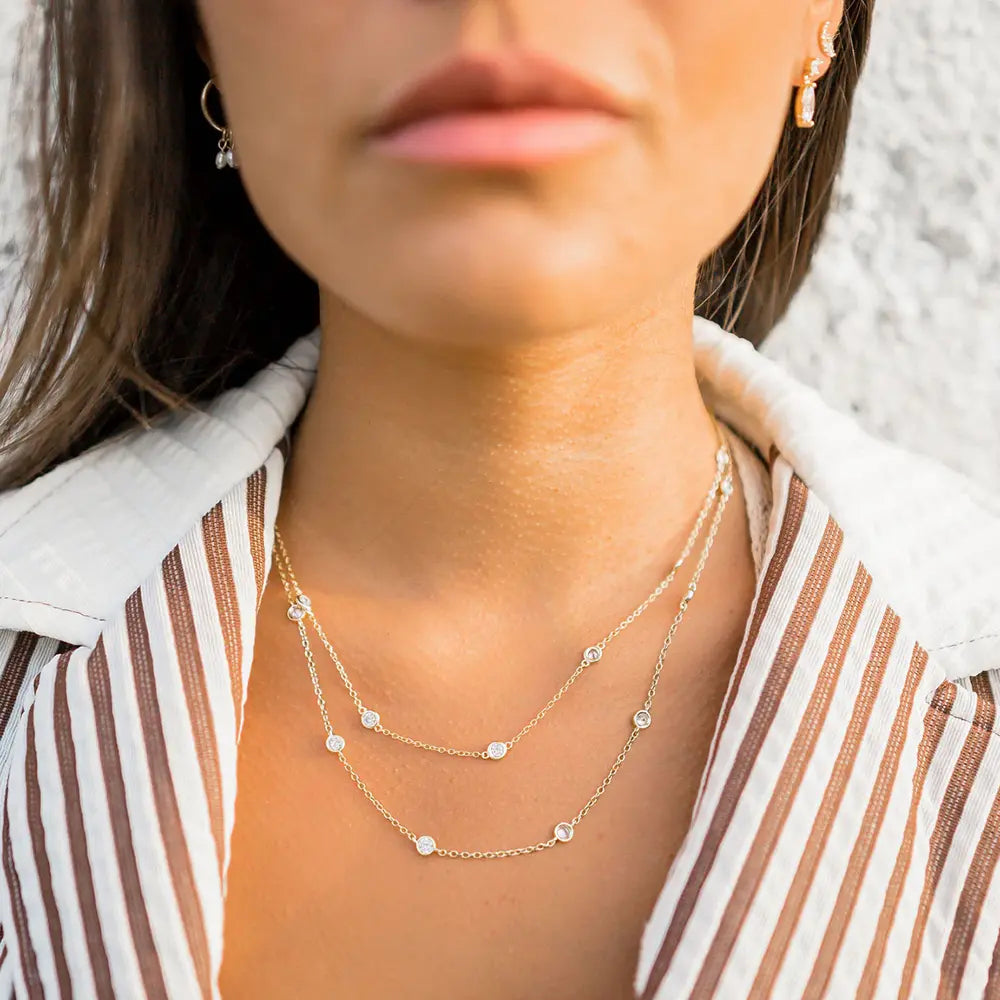 FYB Jewelry Rian Chain Necklace Cubic Zirconia 16" Gold-Plated