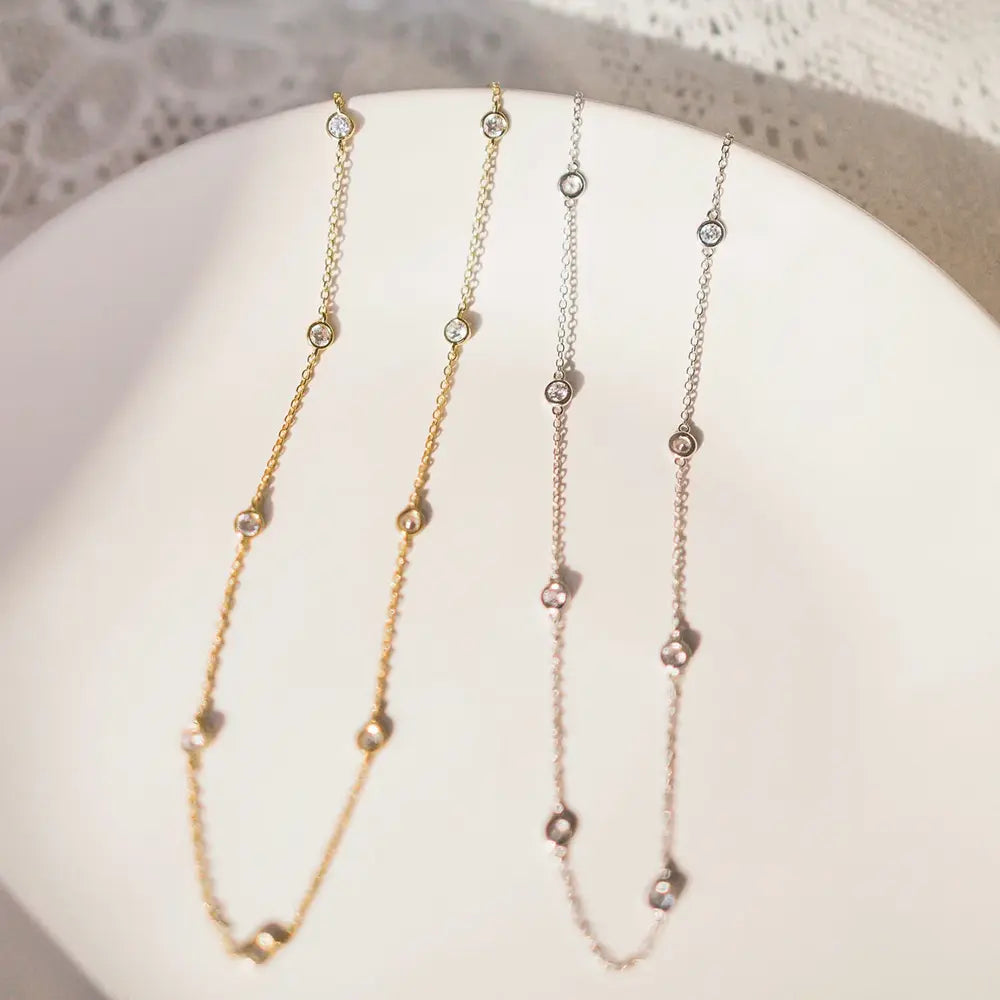 FYB Jewelry Rian Chain Necklace Cubic Zirconia 16" Gold-Plated