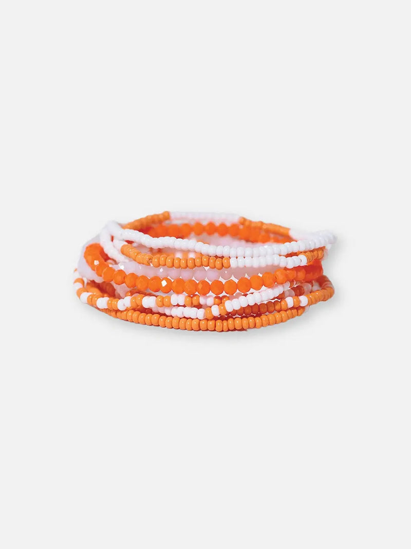 ink & alloy sage game day orange and white color block 10 strand beaded stretch bracelet set tennessee vols