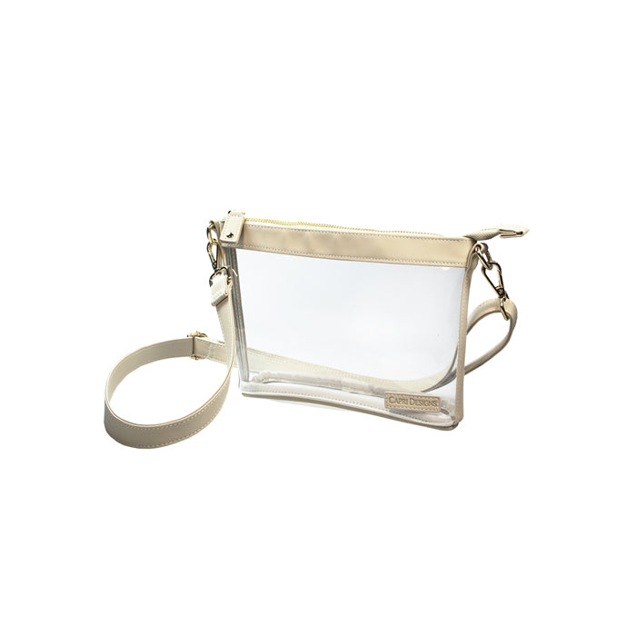 Game Day Small Clear Crossbody Bag Tan & Gold Vegan Leather