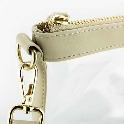 Game Day Small Clear Crossbody Bag Tan & Gold Vegan Leather