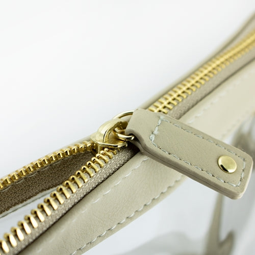Game Day Small Clear Crossbody Bag Tan & Gold Vegan Leather