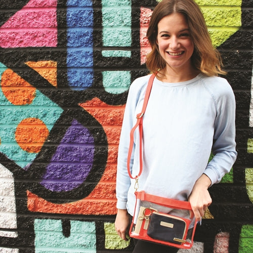 Game Day Small Clear Crossbody Bag Burnt Orange Vegan Leather