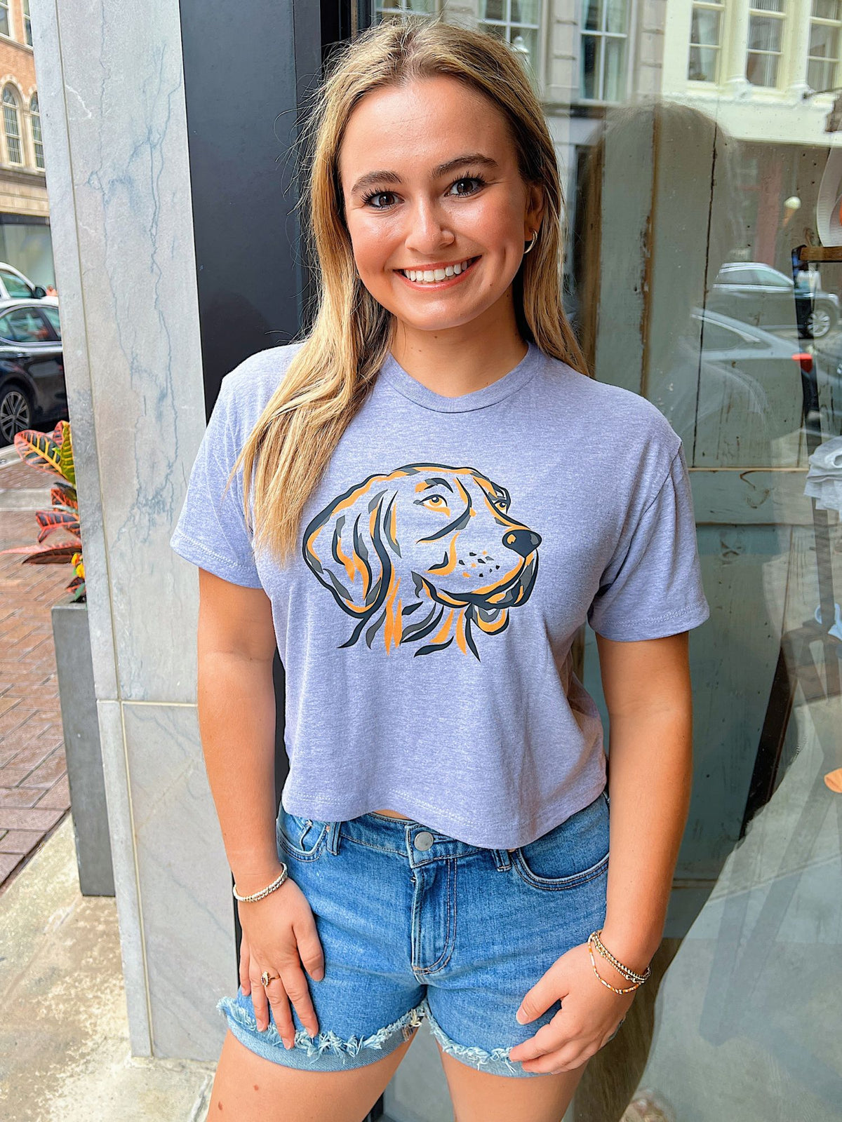 gameday smokey mascot dog short sleeve crop top smokey grey