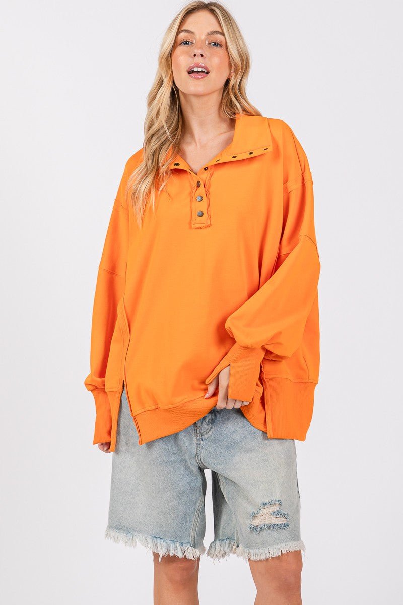 Game Day Snap Collar Henley Sweatshirt Orange
