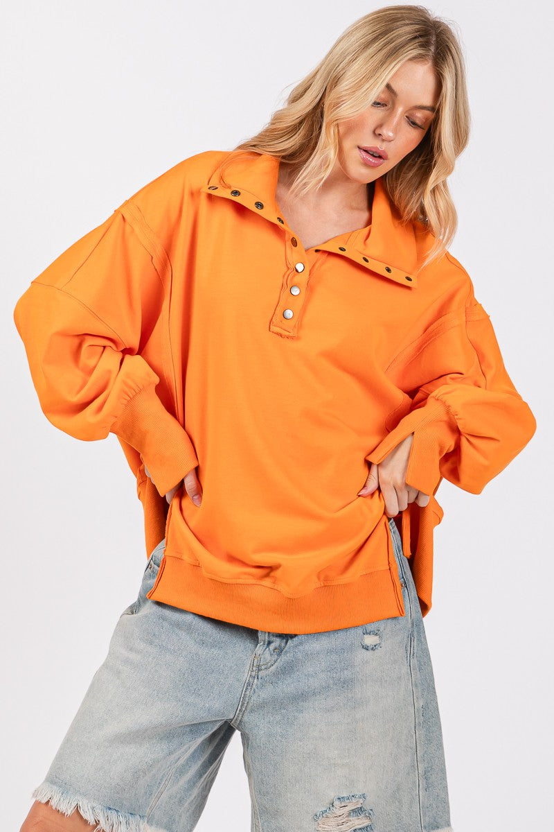 Game Day Snap Collar Henley Sweatshirt Orange