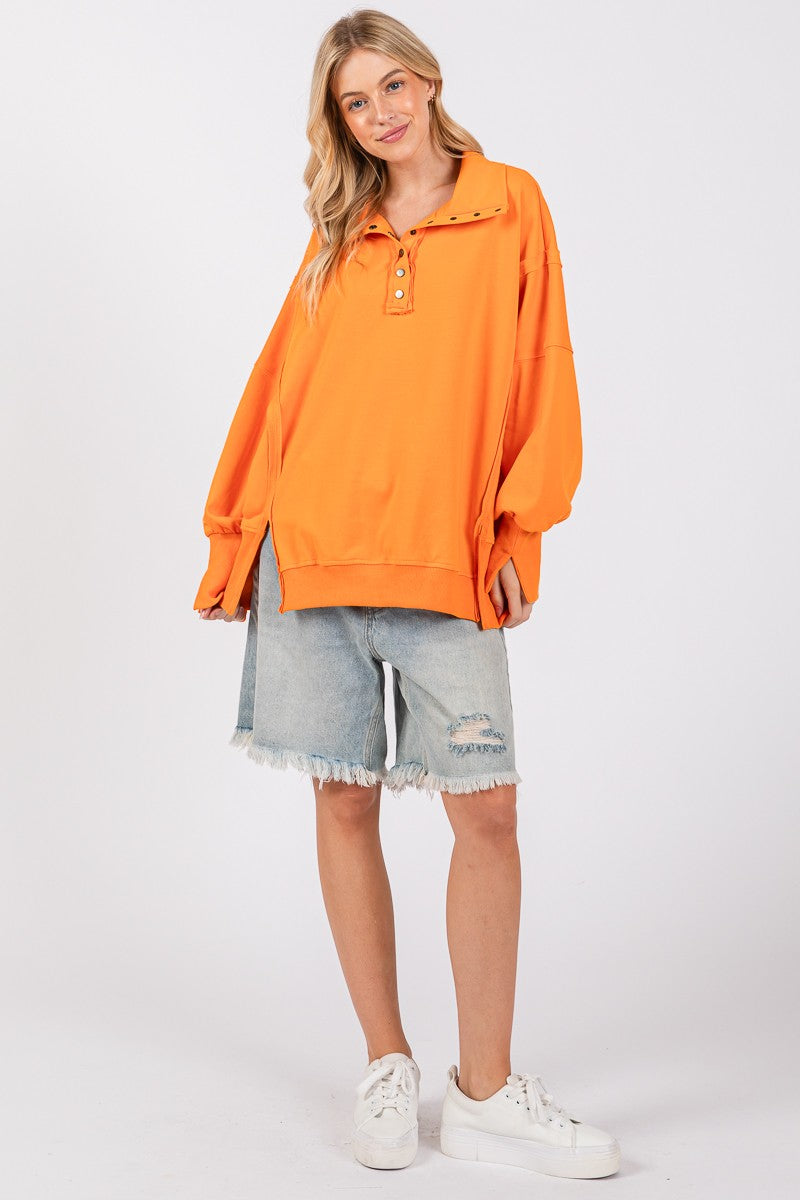 Game Day Snap Collar Henley Sweatshirt Orange