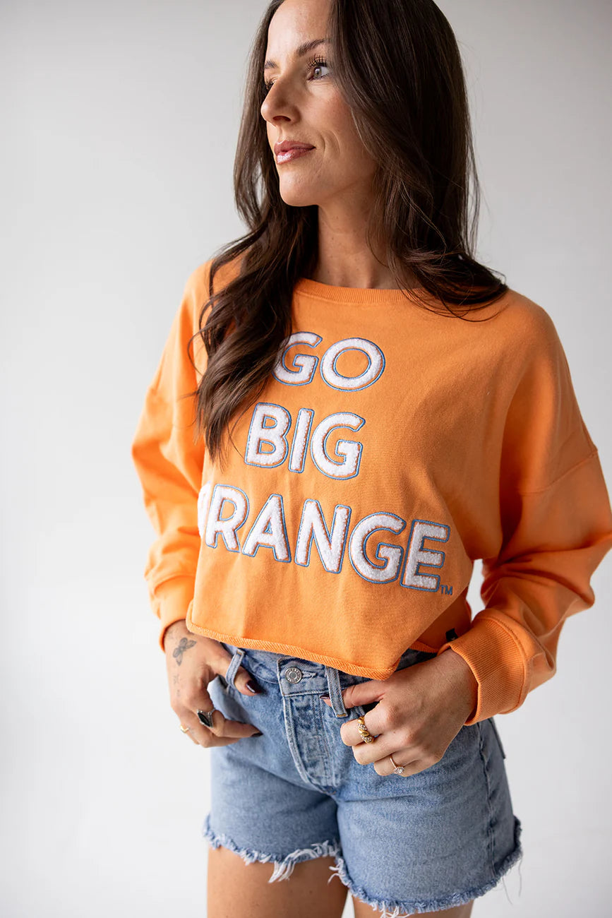 Gameday Social Go Big Orange Perkins Chenille Cropped Long Sleeve Crewneck Sweatshirt Top