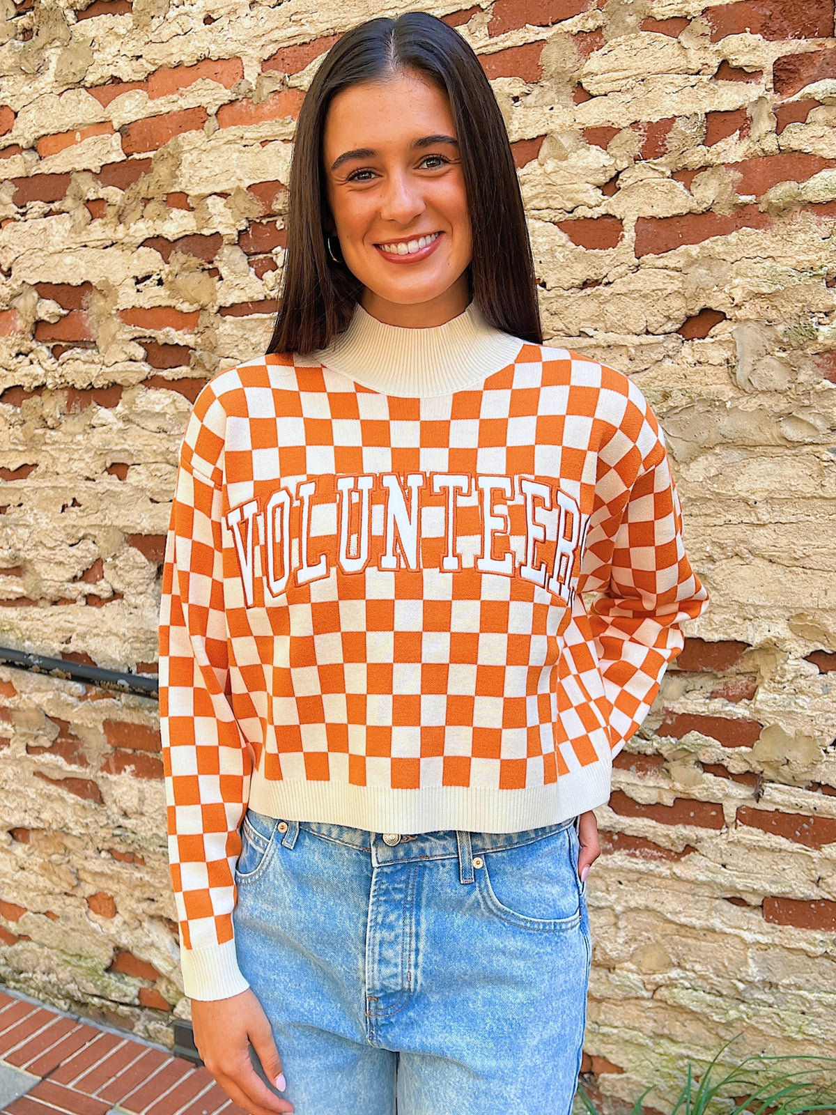 game day social tennessee cropped checkerboard sweater for tennessee volunteers game day