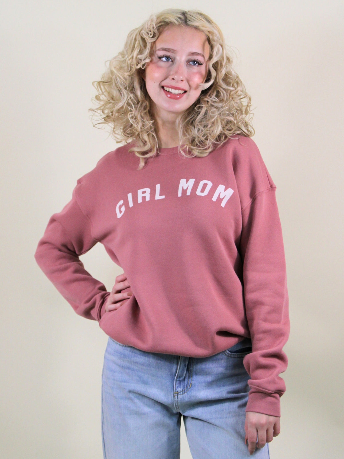 girl mom sweatshirt mauve detail