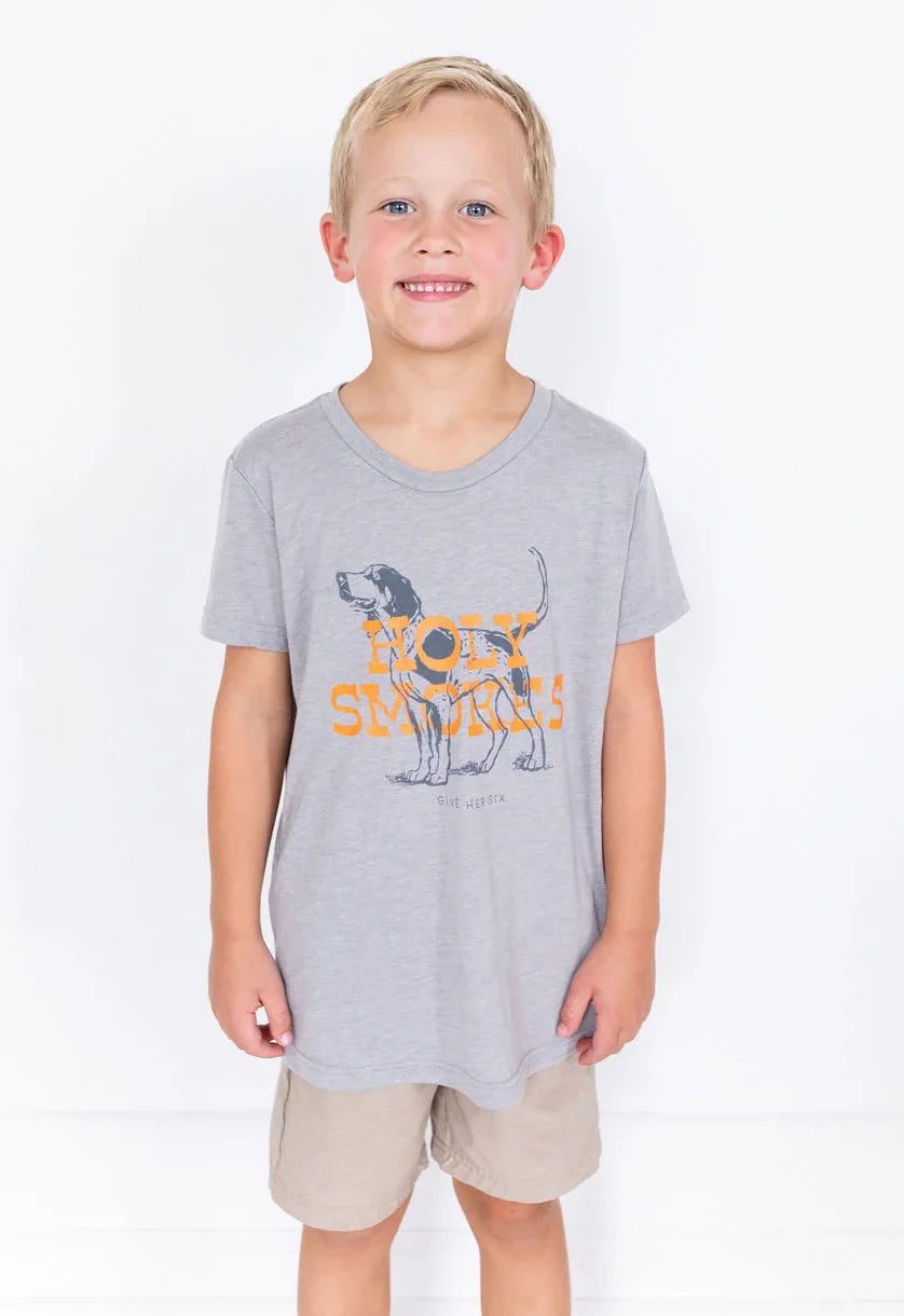 Give Her Six Toddler & Kids Grey Holy Smokes Short Sleeve T-Shirt