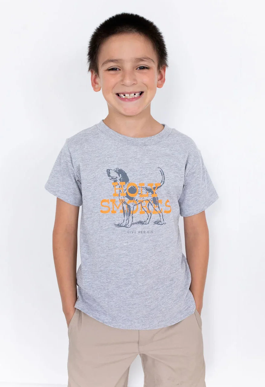 Give Her Six Toddler & Kids Grey Holy Smokes Short Sleeve T-Shirt