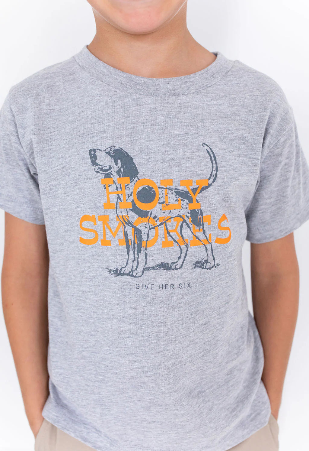 Give Her Six Toddler & Kids Grey Holy Smokes Short Sleeve T-Shirt