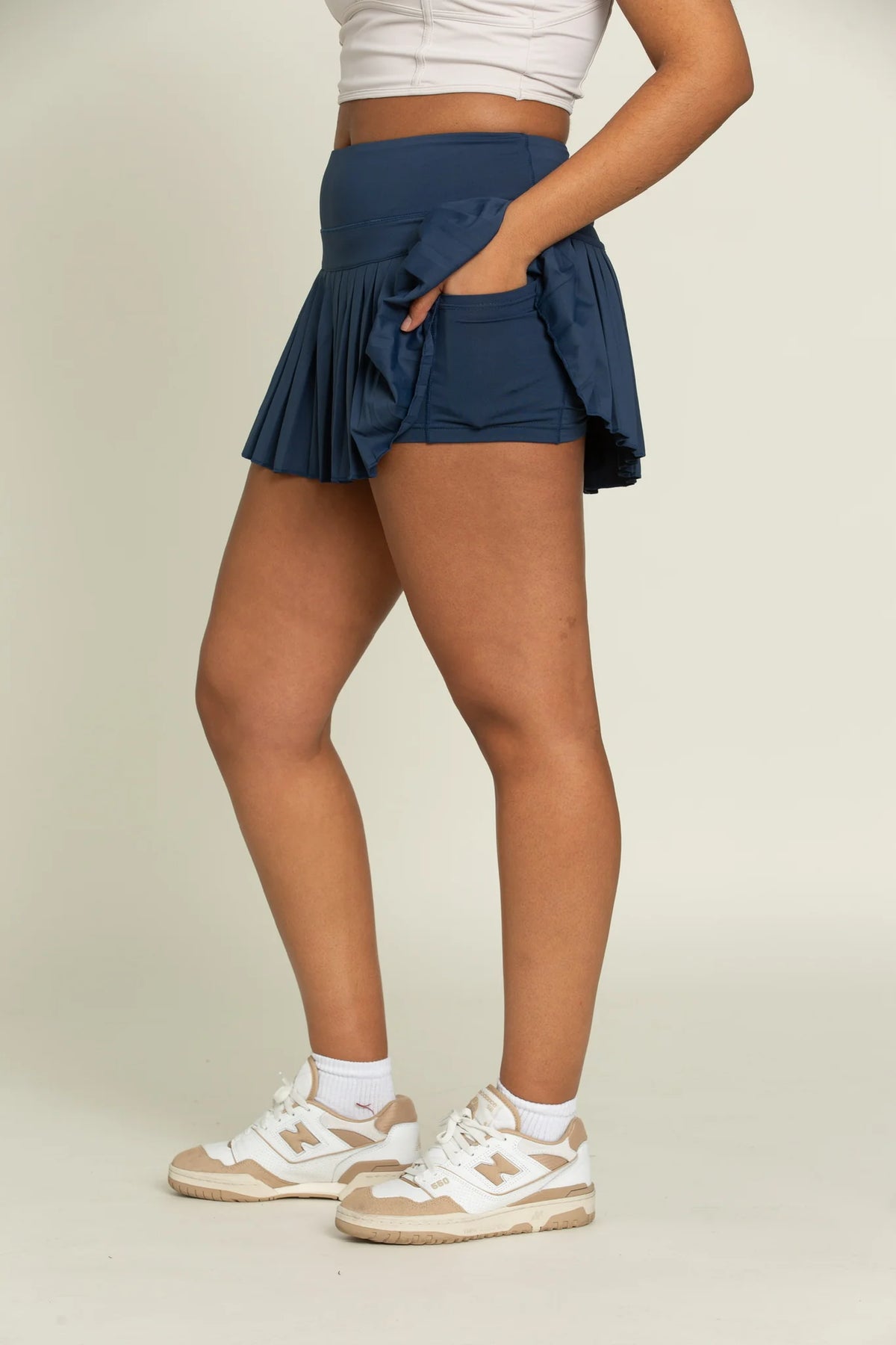 Gold Hinge Pleated Tennis Skirt Stone Navy