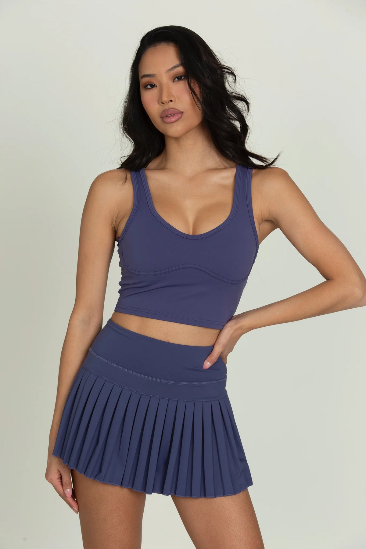 Gold Hinge Pleated Tennis Skirt True Navy