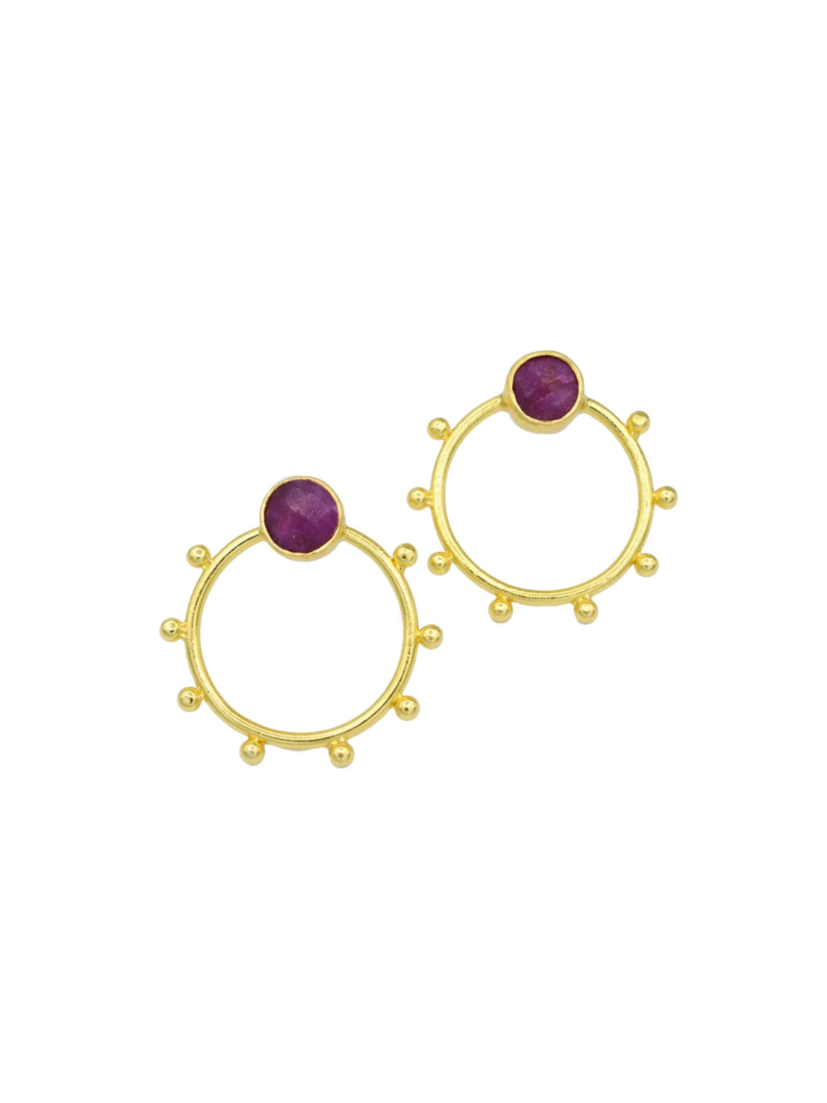 Gold Sphere Ruby Post Earrings AJS Design Studio