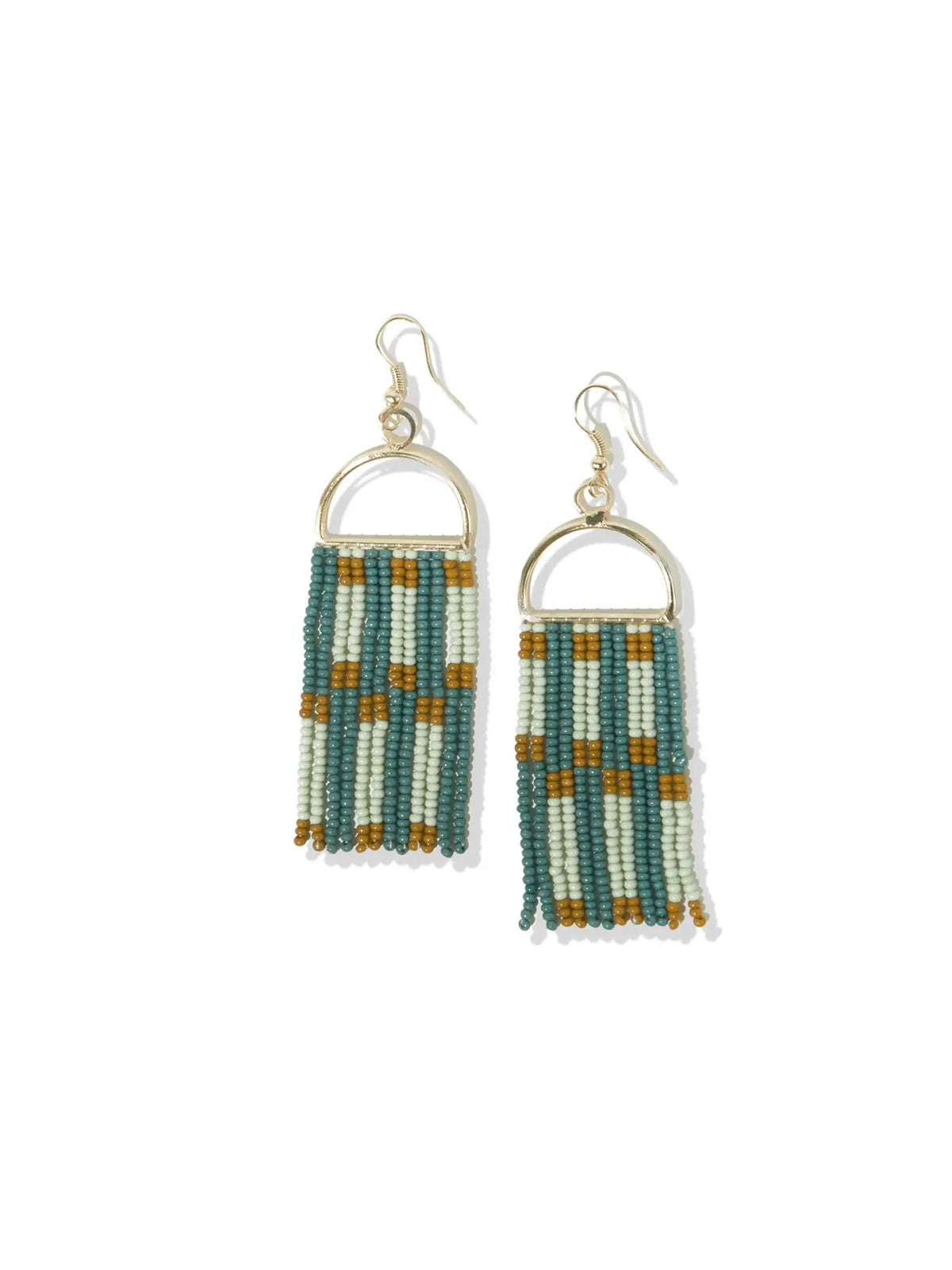 Check Stripe Arch Fringe Earrings