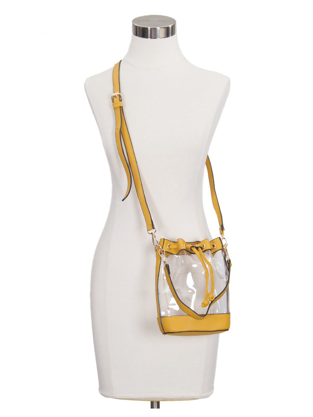Clear Drawstring Stadium Approved Bucket Crossbody Bag Vegan Leather