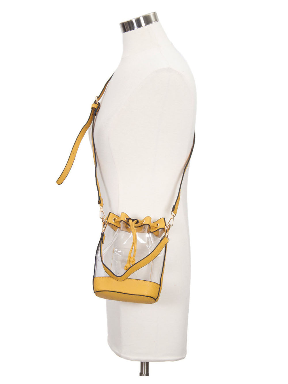 Clear Drawstring Stadium Approved Bucket Crossbody Bag Vegan Leather