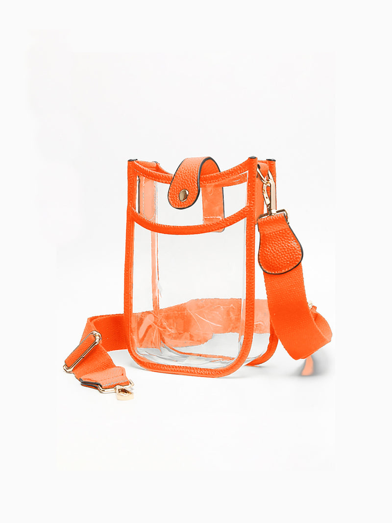 Clear Mini Stadium Approved Crossbody Bag Vegan Leather Orange
