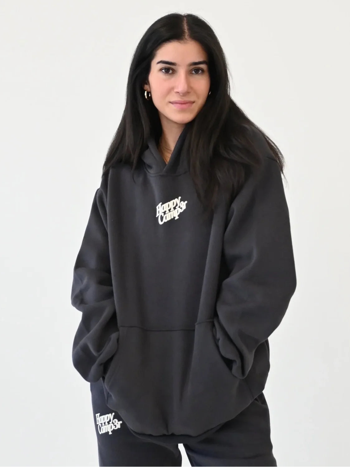 Happy Camp3 Puff Series Core Hoodie Sweatshirt Charcoal Grey