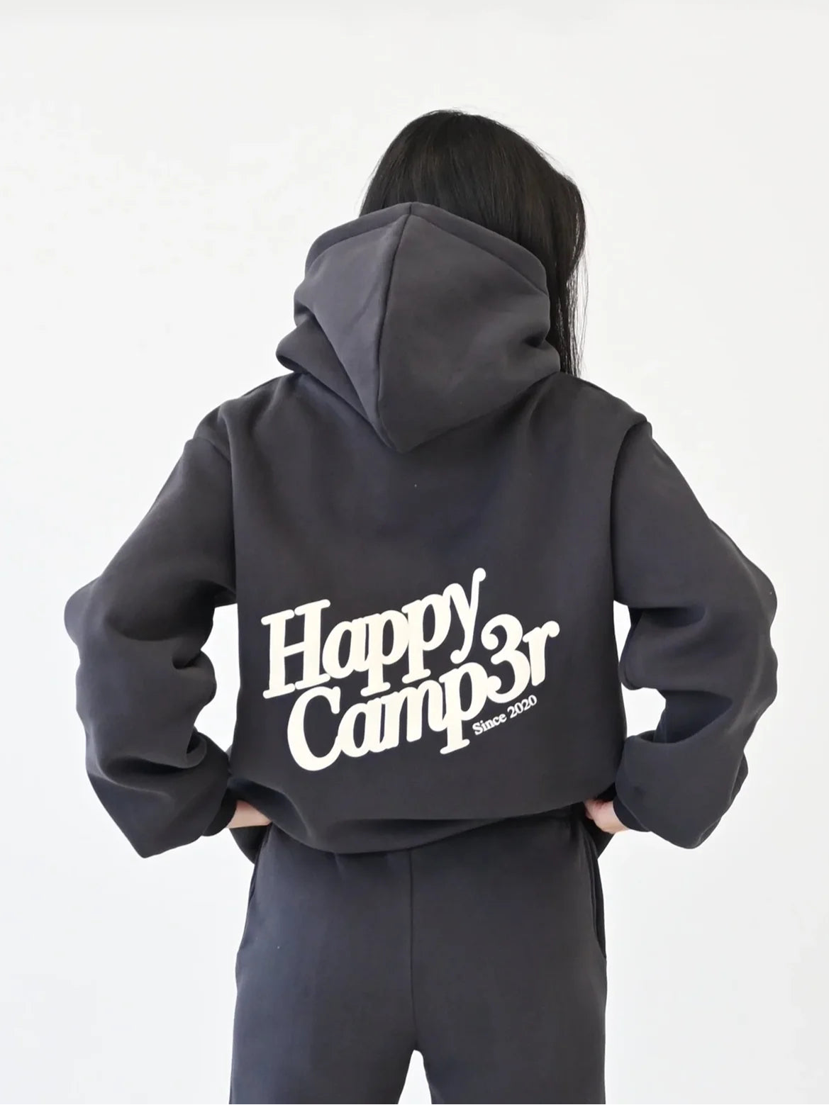 Happy Camp3 Puff Series Core Hoodie Sweatshirt Charcoal Grey