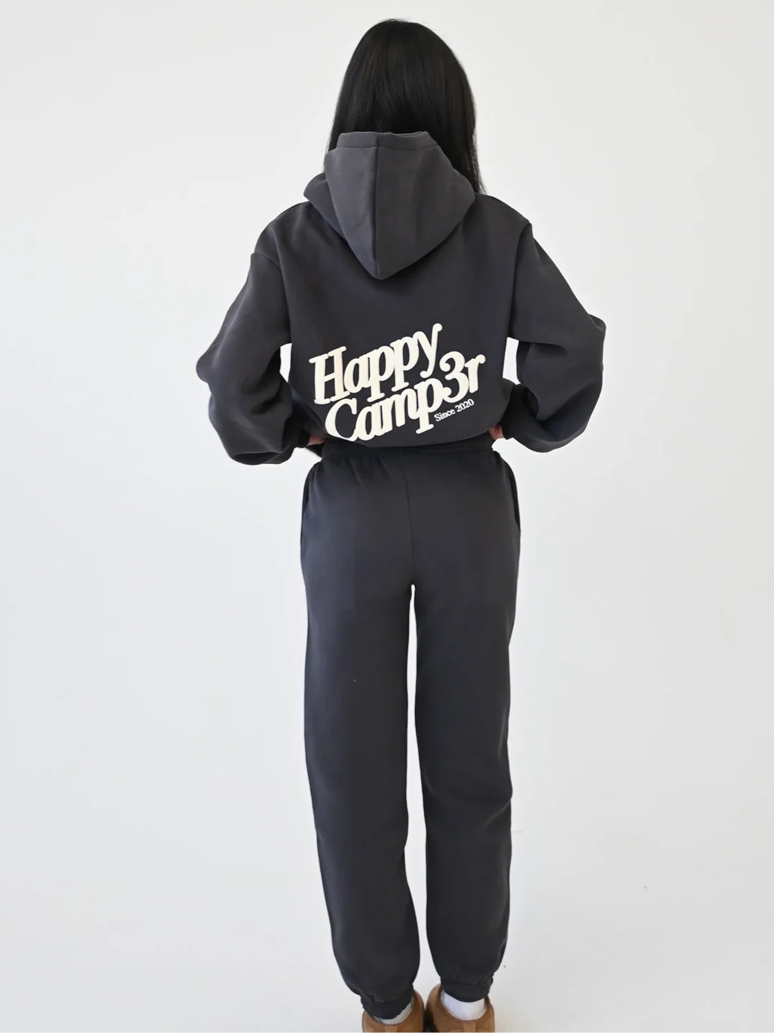 Happy Camp3 Puff Series Core Hoodie Sweatshirt Charcoal Grey