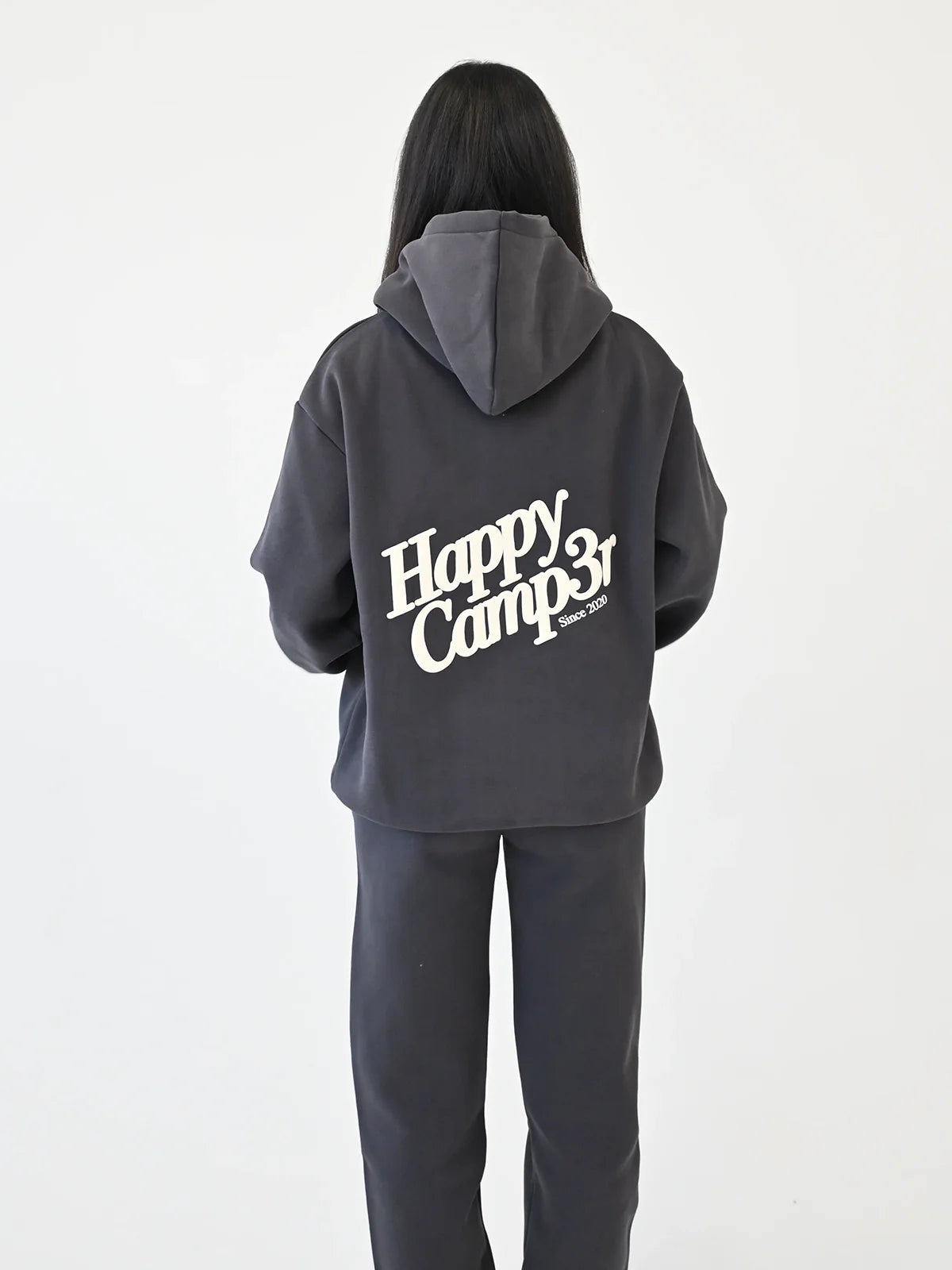 Happy Camp3 Puff Series Core Hoodie Sweatshirt Charcoal Grey