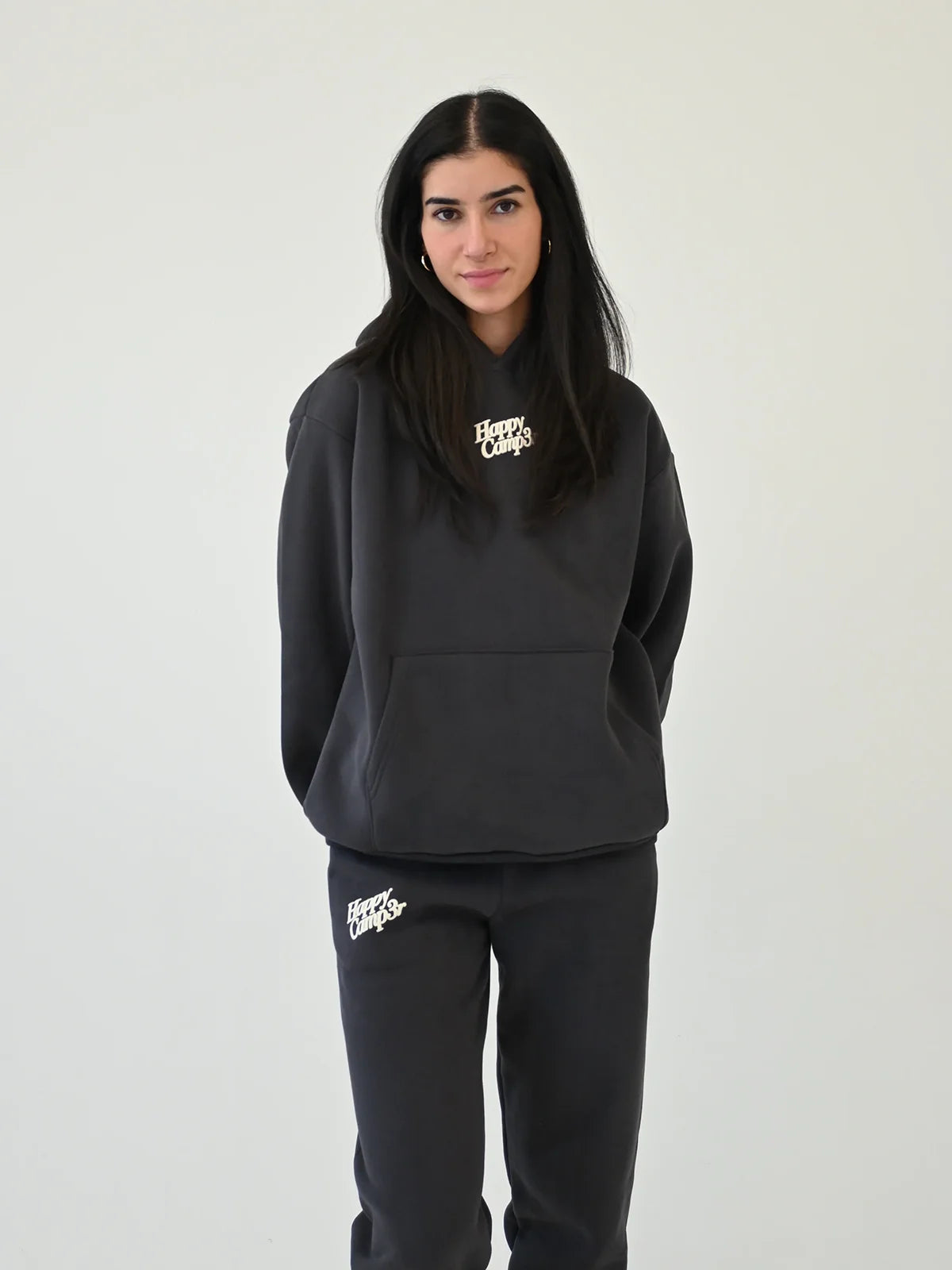 Happy Camp3 Puff Series Core Hoodie Sweatshirt Charcoal Grey