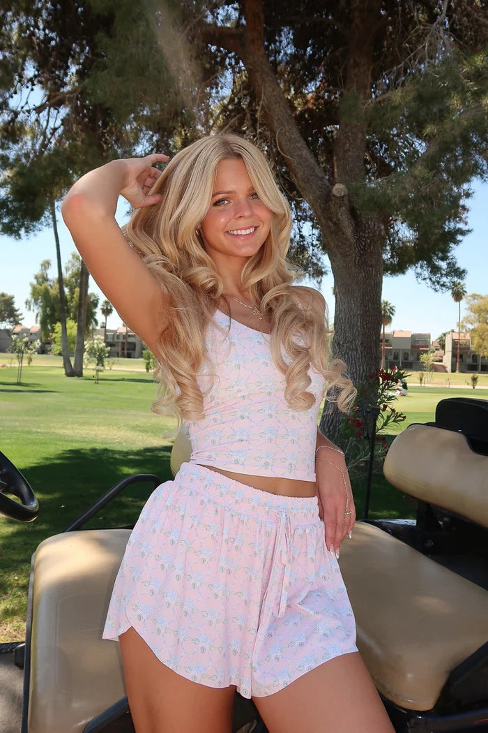 Happy Camp3r Ribboned Dreams Athleisure Tank Blush Pink