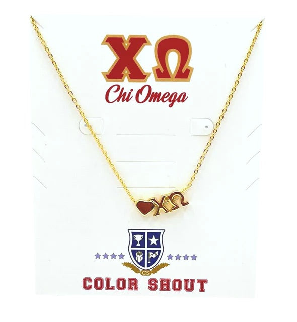 sorority gold heart necklace-chi omega