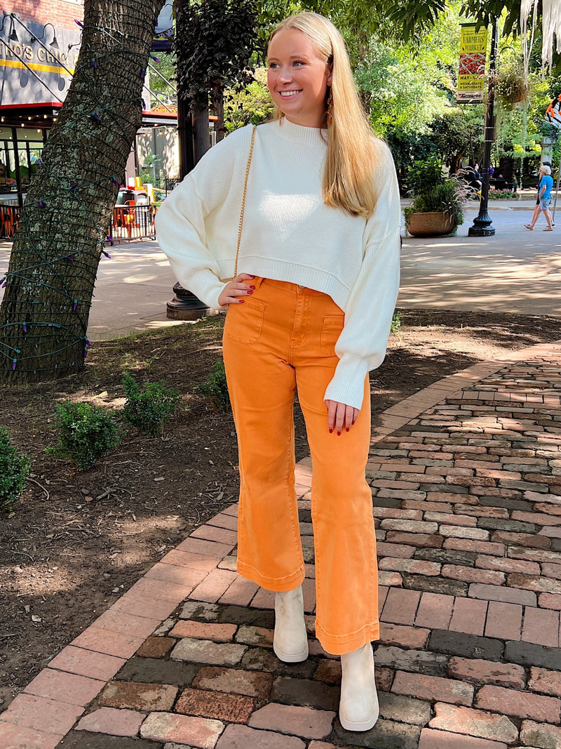 high rise wide leg twill pants in tennessee orange