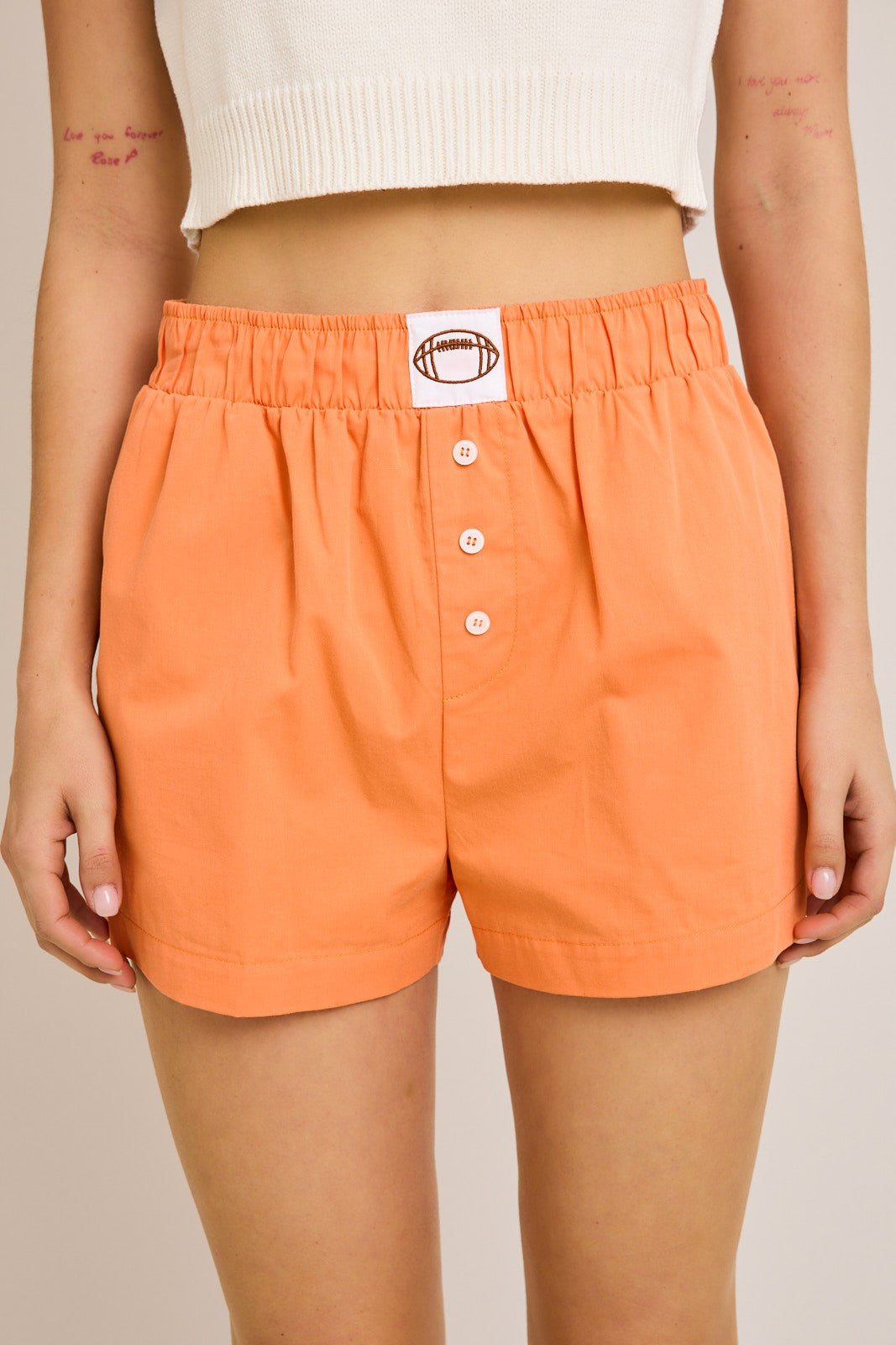 high waisted boxy shorts in orange