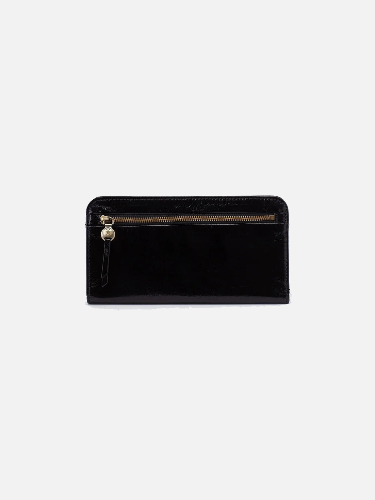 hobo angle continental wallet in black polished leather