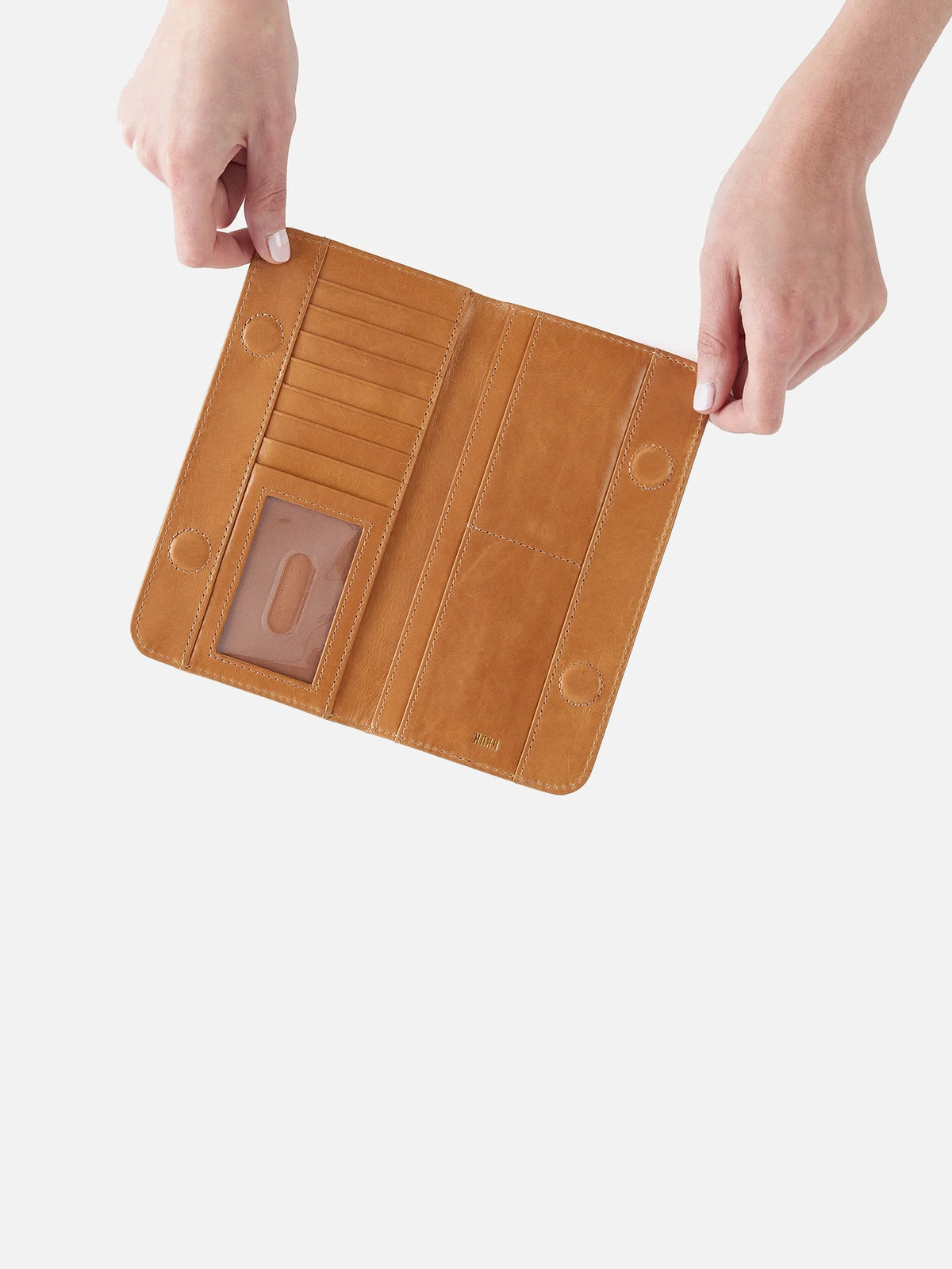 hobo angle continental wallet in natural polished leather