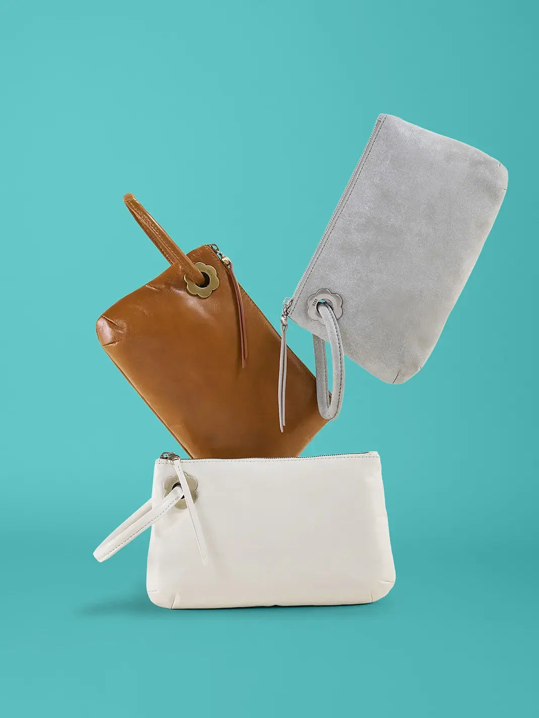 HOBO Daisy Daze Large Wristlet Polished Leather Lily Truffle