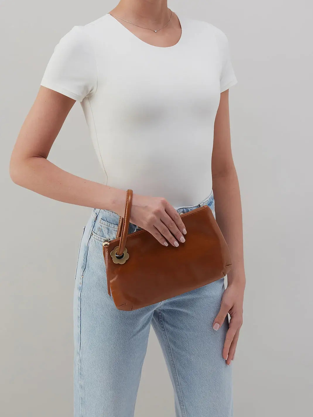 HOBO Daisy Daze Large Wristlet Polished Leather Truffle