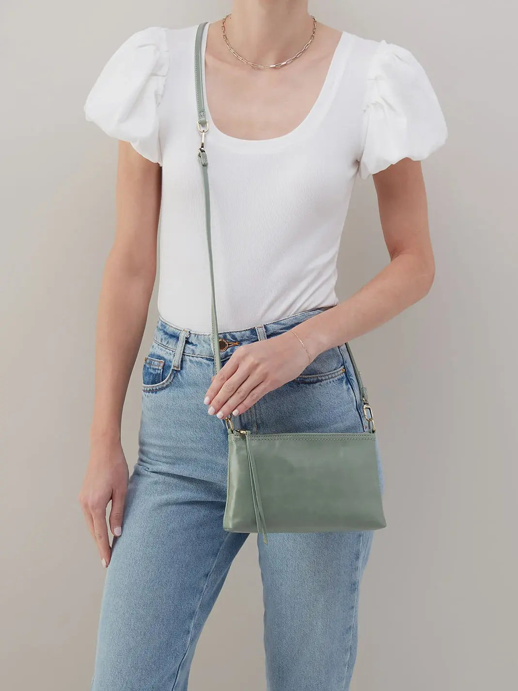 HOBO Darcy Polished Leather Crossbody Jade