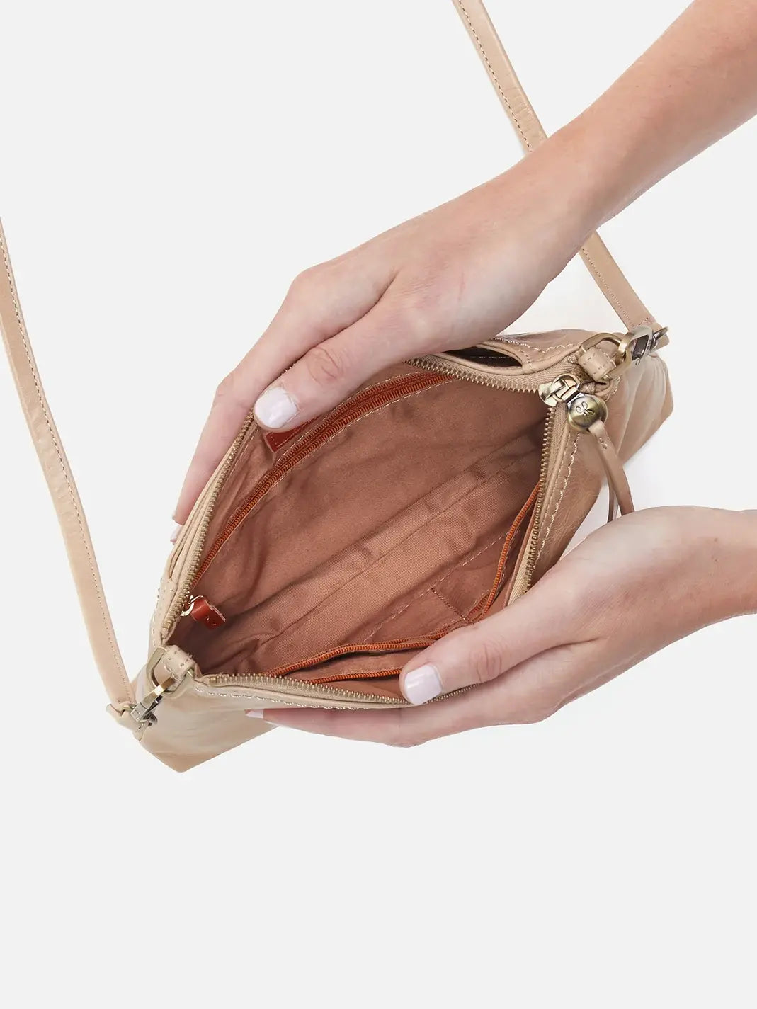 HOBO Darcy Polished Leather Crossbody Sand