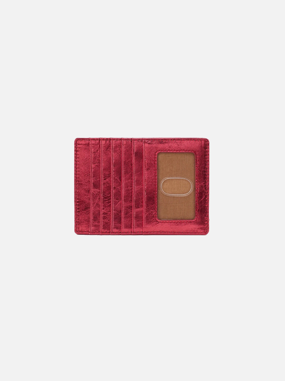 hobo euro slide metallic leather card holder in strawberry fields