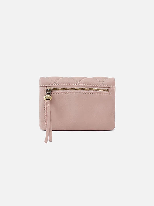 hobo gain compact wallet in rose quilted leather