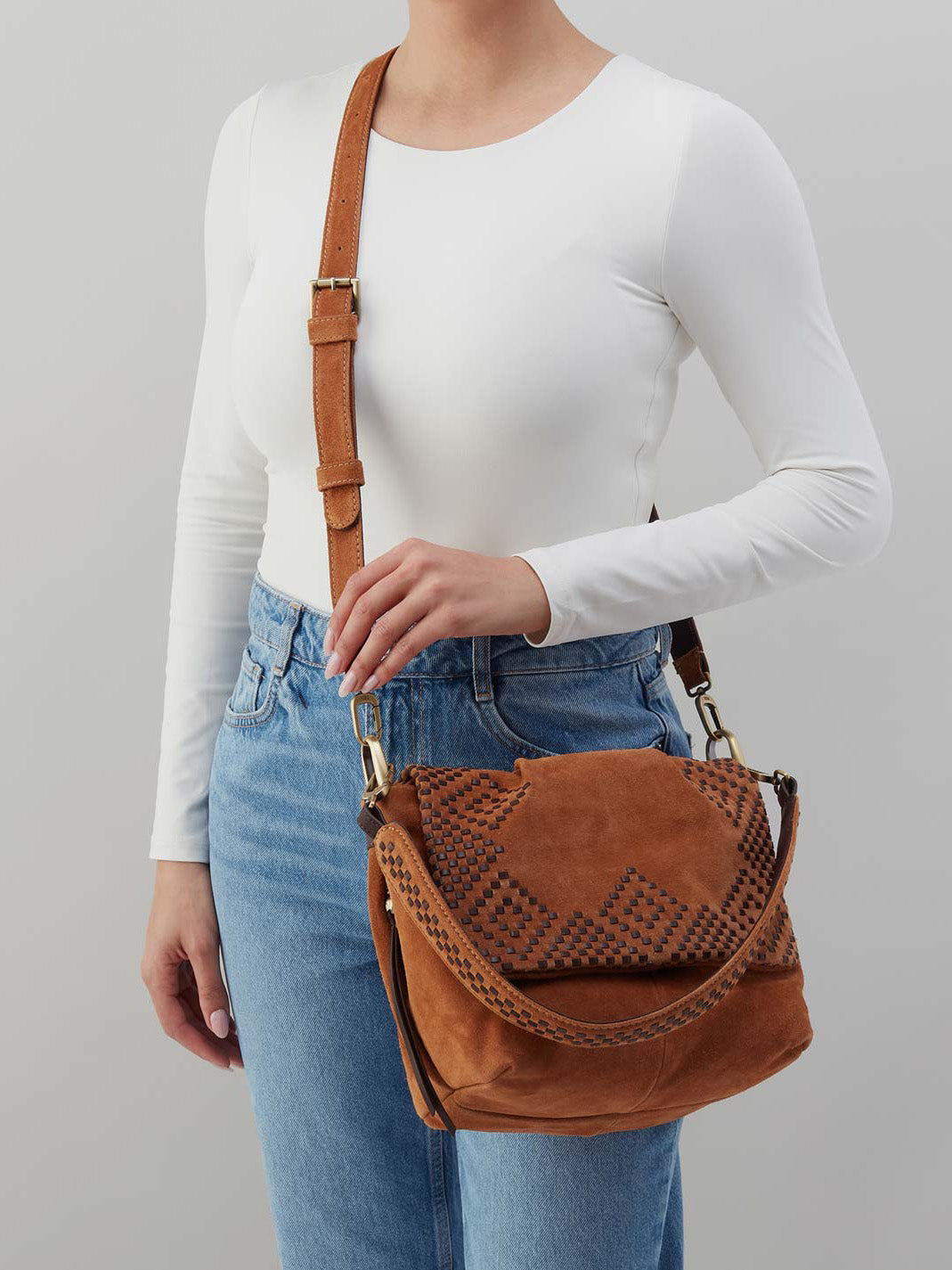 HOBO Harley Convertible Shoulder Bag Oak Barrel Suede Leather