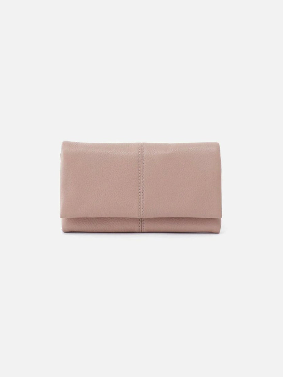 hobo keen continental wallet in lotus light pink velvet pebbled hide