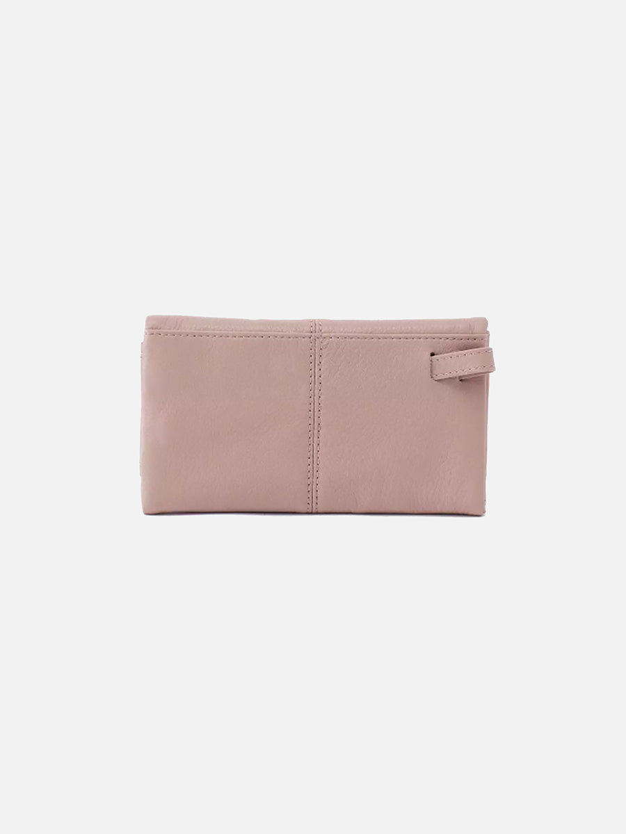 hobo keen continental wallet in lotus light pink velvet pebbled hide