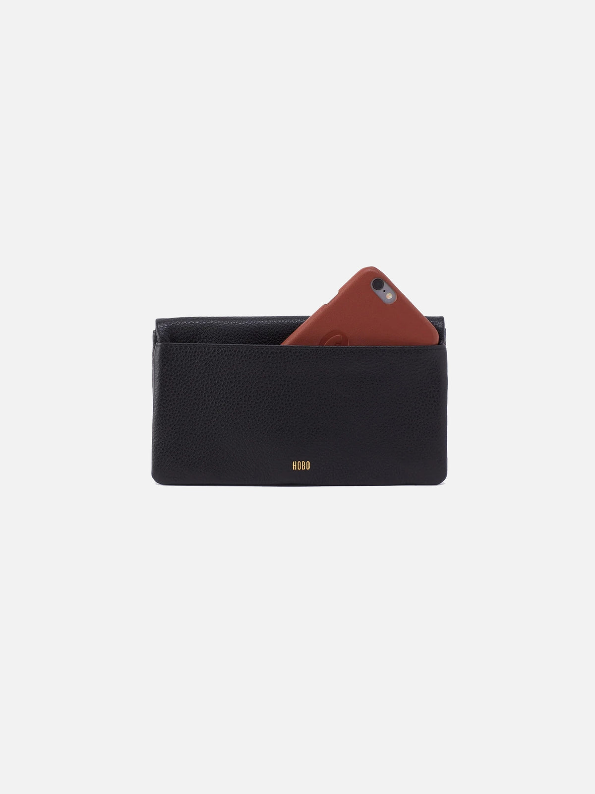 hobo lumen continental wallet in black pebbled leather