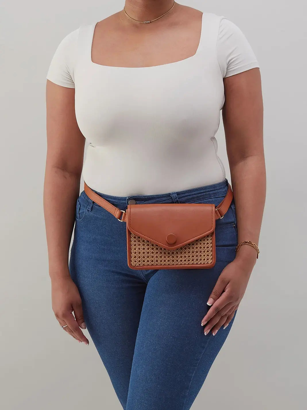 HOBO Margot Pebbled Leather Belt Bag Burnished Caramel Caning