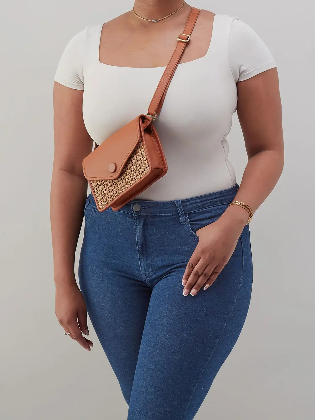 HOBO Margot Pebbled Leather Belt Bag Burnished Caramel Caning