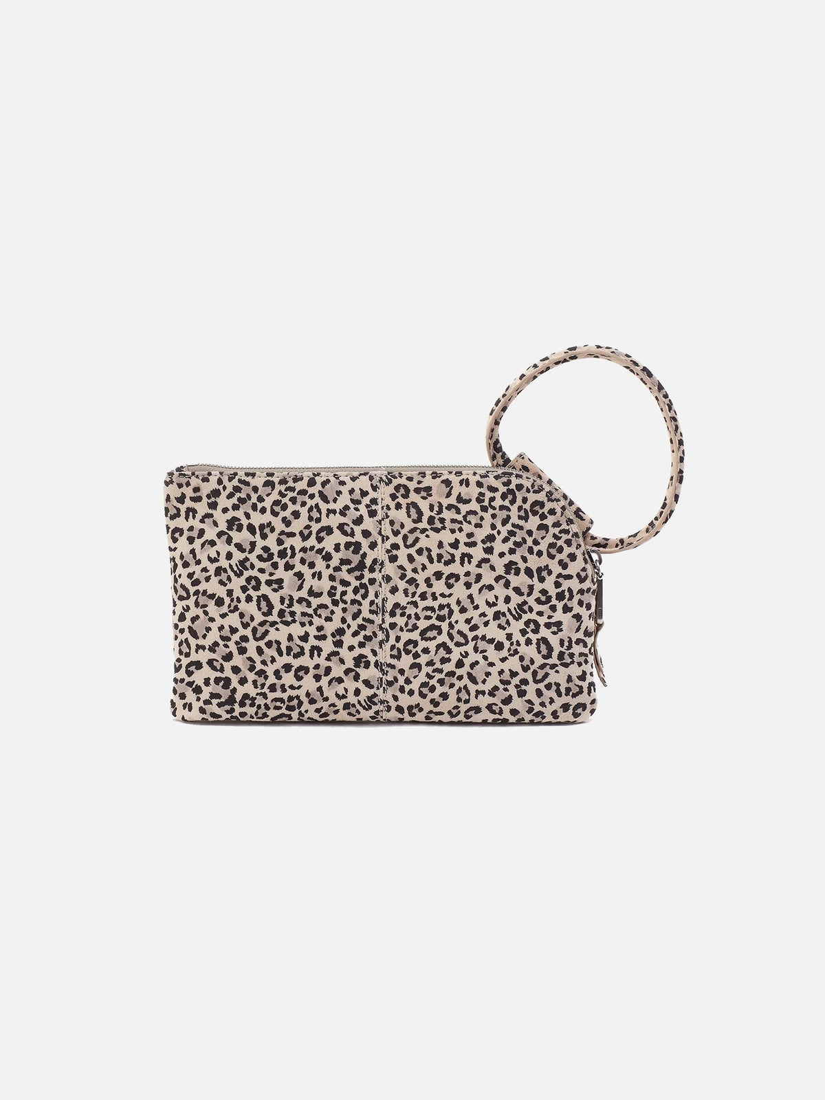 hobo sable wristlet in mini leopard printed leather