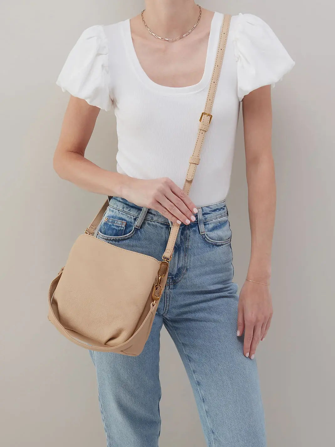 HOBO Starr Convertible Shoulder Bag Pebbled Leather Linen